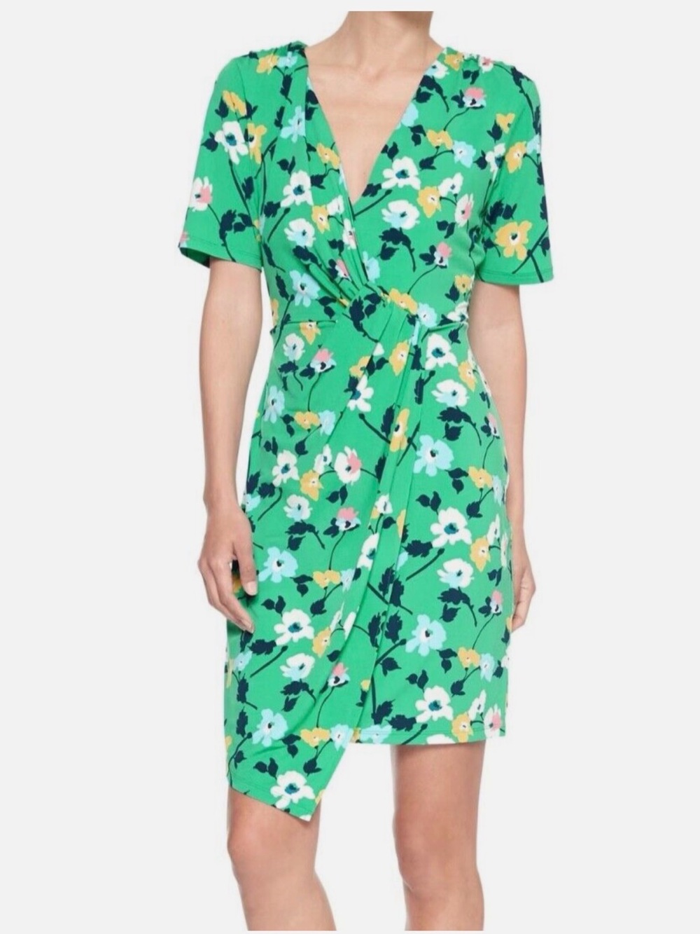Green Floral Wrap Dress
